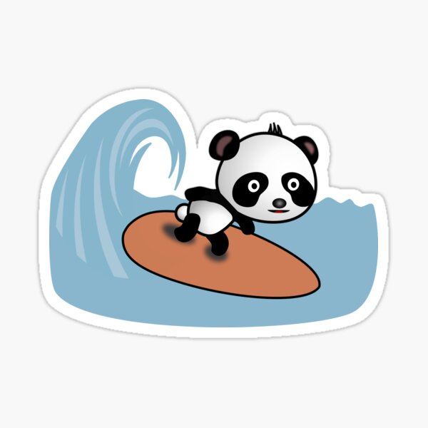 Panda Surfer reitet die Welle - Comic Style Motiv Sticker