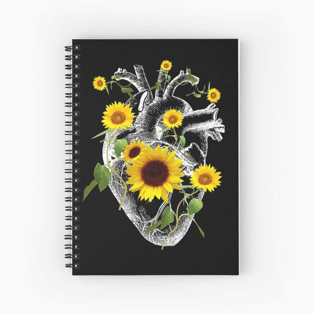 Cuaderno de espiral «Primavera floral Corazón humano, flor del corazón,  girasoles, floral amarillo.» de Collagedream | Redbubble