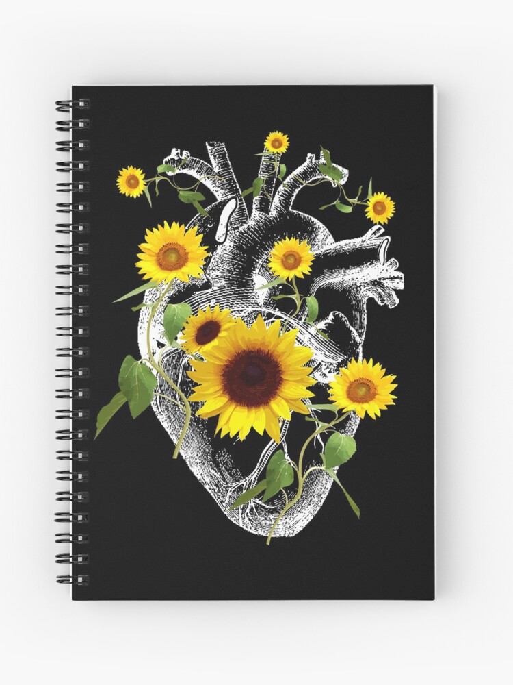 Cuaderno de espiral «Primavera floral Corazón humano, flor del corazón,  girasoles, floral amarillo.» de Collagedream | Redbubble