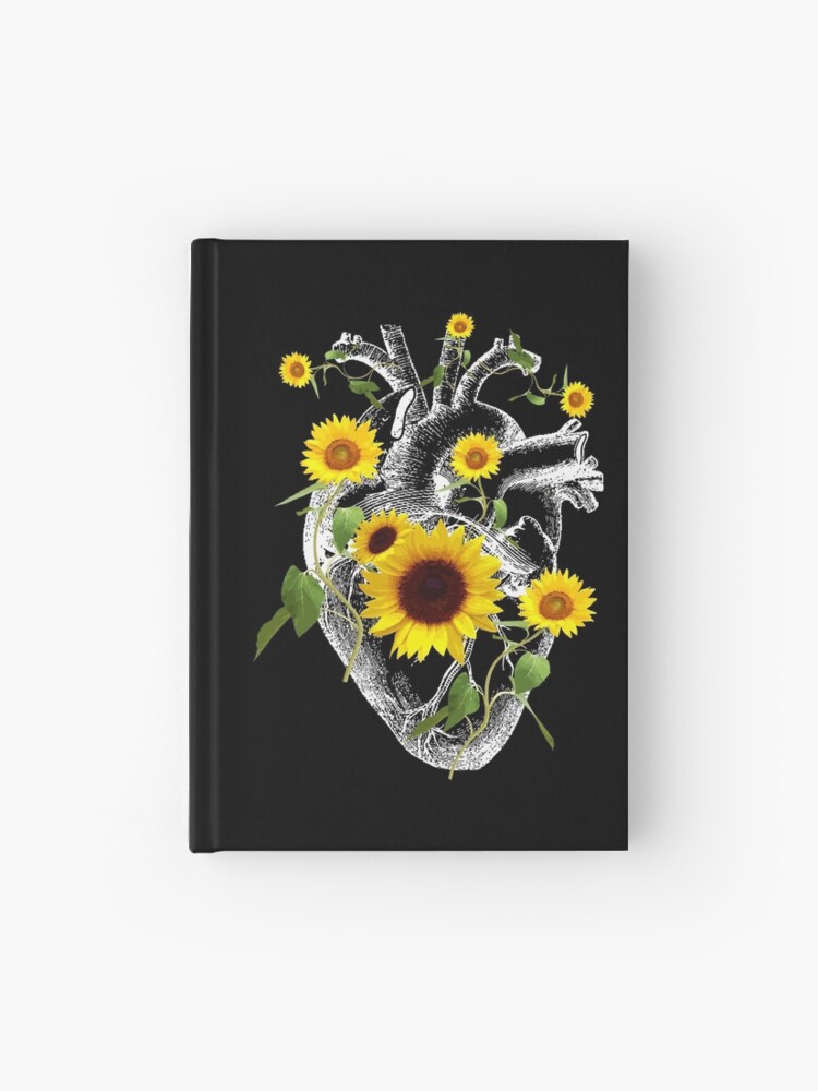 Cuaderno de tapa dura «Primavera floral Corazón humano, flor del corazón,  girasoles, floral amarillo.» de Collagedream | Redbubble