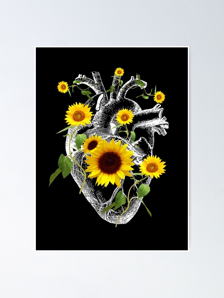 Póster «Primavera floral Corazón humano, flor del corazón, girasoles,  floral amarillo.» de Collagedream | Redbubble