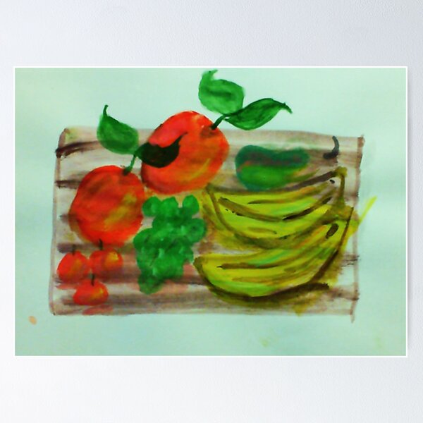 Item preview, Cutting board loaded with fruit, watercolor designed and sold by Anna  Lewis, blind artist.