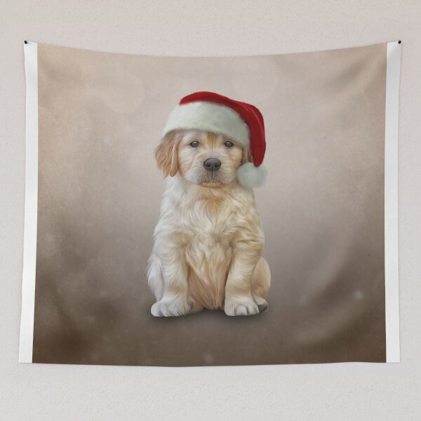 Item preview, Drawing puppy Golden Retriever in red hat of Santa Claus designed and sold by bonidog.