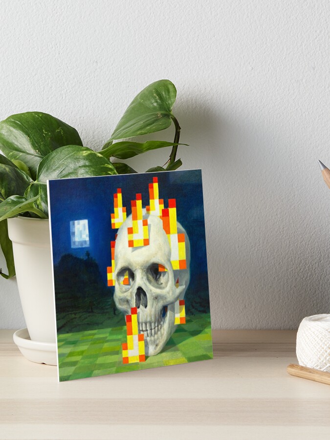 Burning Skull Minecraft Painting Art Board Print By Theaftermeta Redbubble