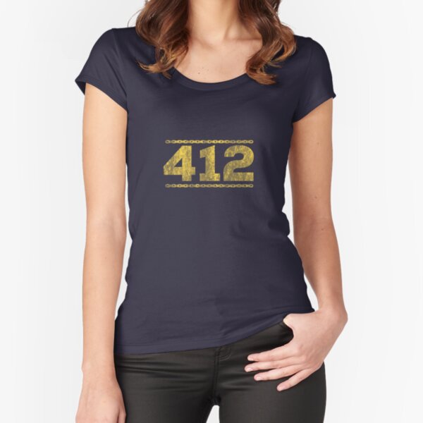 Boredwalk Women's Pittsburgh 412 Area Code Scoop Neck T-Shirt, Large / Navy