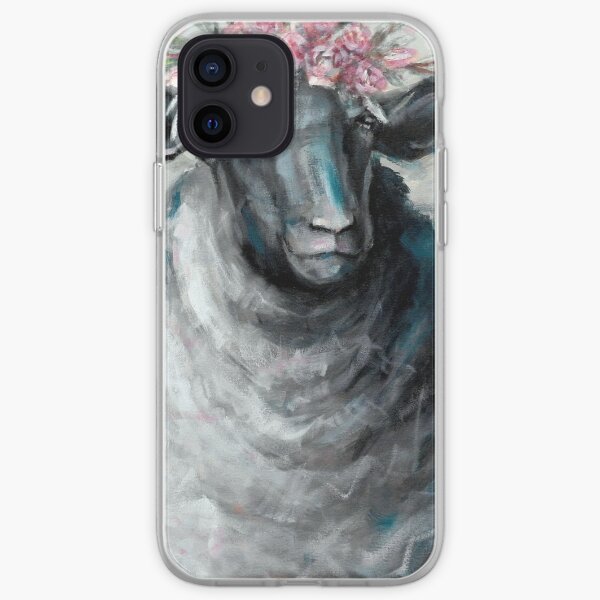 Sheep Portrait with Flowers iPhone Soft Case