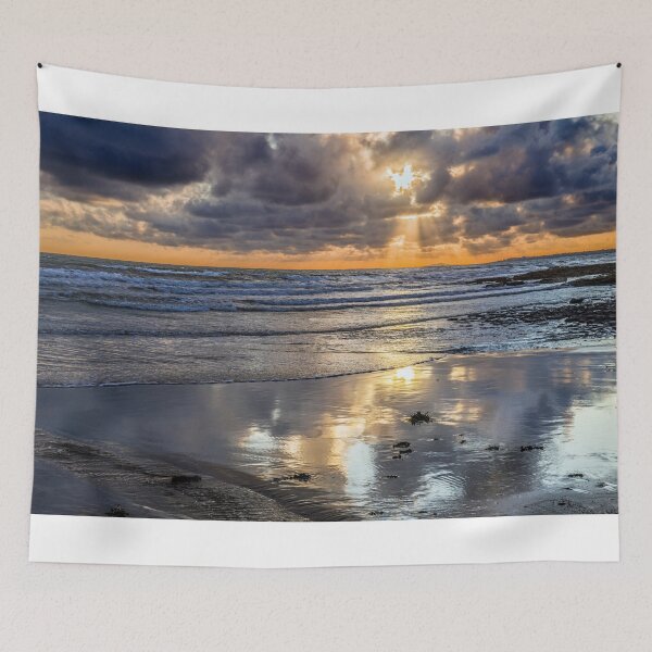Item preview, The setting sun on Dunraven Bay on the Glamorgan Heritage Coast in south Wales. I was caught by the reflections of the sun and clouds on the glossy wet sand.   designed and sold by Cameranick.