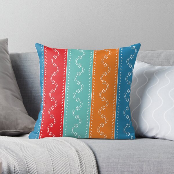 Scatter flowers in strong summer colors, tri-color, vintage Throw Pillow