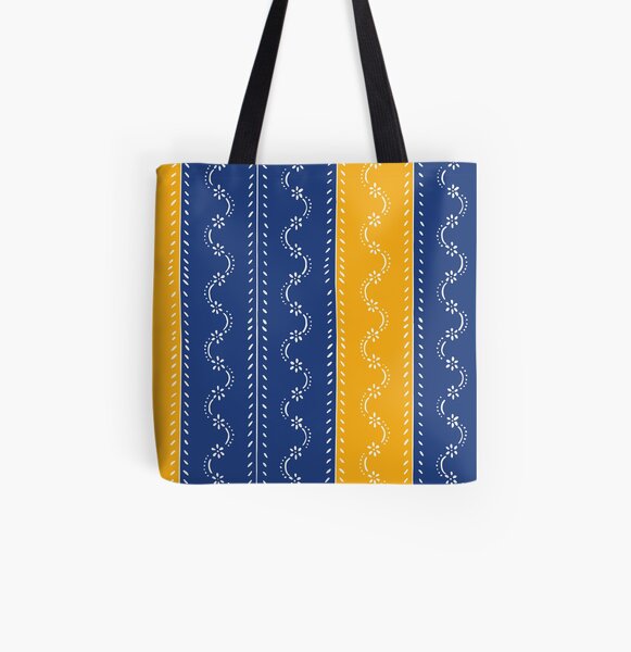 Scattered flowers blue-yellow in strong summer colors, vintage All Over Print Tote Bag