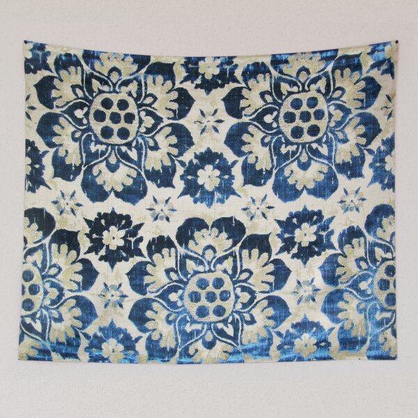 Item preview, ANTIQUE WHITE BLUE  FLORAL VELVET WITH MEDICI EMBLEM  designed and sold by BulganLumini.
