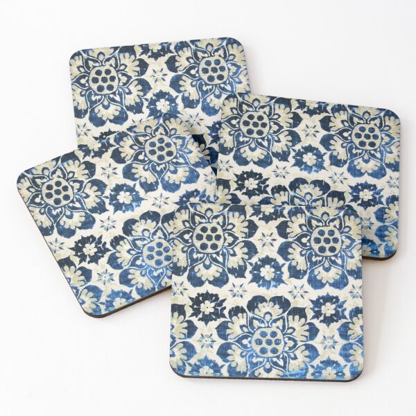 Item preview, ANTIQUE WHITE BLUE  FLORAL VELVET WITH MEDICI EMBLEM  designed and sold by BulganLumini.