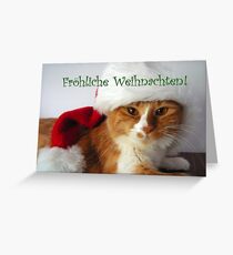Fröhliche Weihnachten - Christmas Cat Wearing Santa Hat Greeting Card