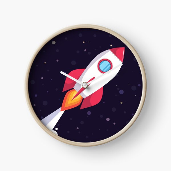 Rocket in dark blue outer space Clock