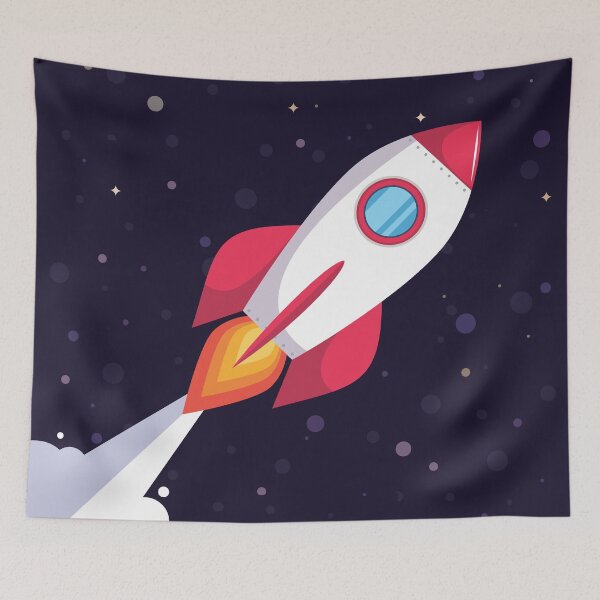Item preview, Rocket in dark blue outer space designed and sold by tqueen.