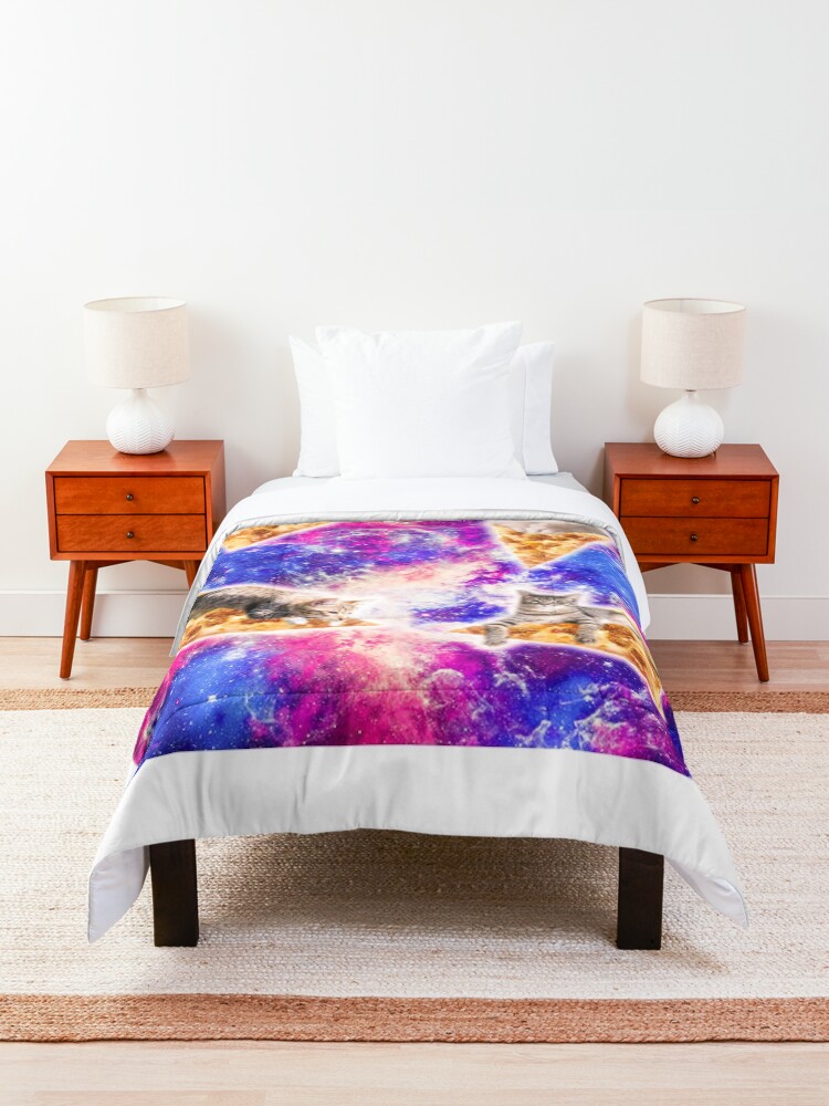 Alternate view of Galaxy Space Pizza Cat Comforter