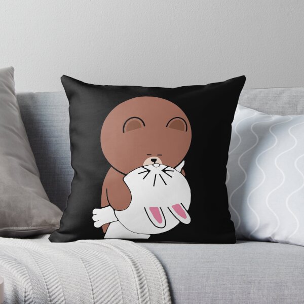 Cute brown bear cony bunny rabbit the kiss Throw Pillow