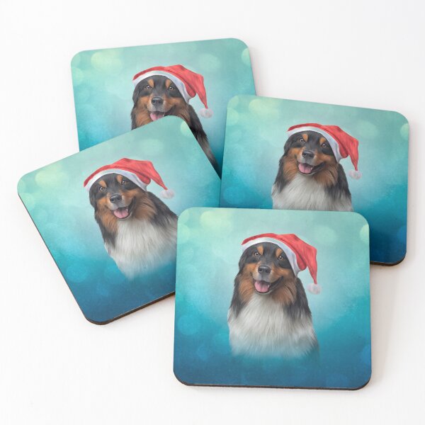 Item preview, Dog Australian Shepherd in red hat of Santa Claus  designed and sold by bonidog.