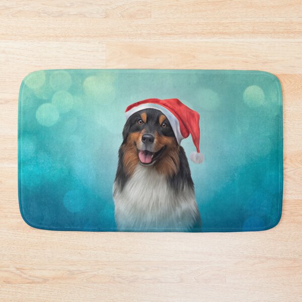 Item preview, Dog Australian Shepherd in red hat of Santa Claus  designed and sold by bonidog.