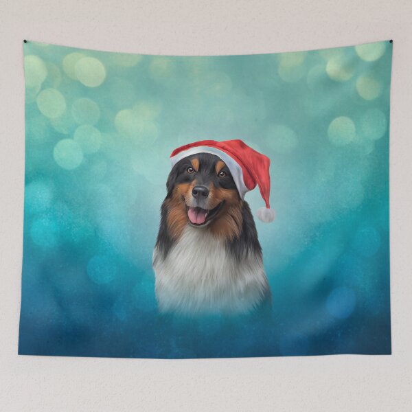 Item preview, Dog Australian Shepherd in red hat of Santa Claus  designed and sold by bonidog.