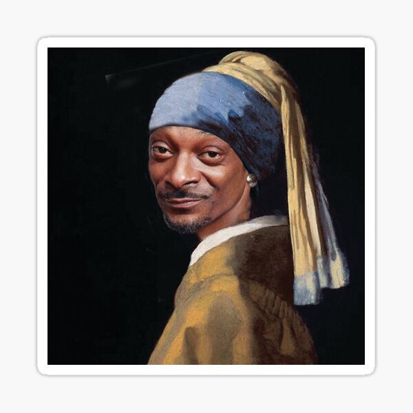 Snoop Dogg, Snoop, Dog, Rapper with a pearl earring, Girl with a pearl earring, Johannes Vermeer, famous painting, masterpiece Sticker