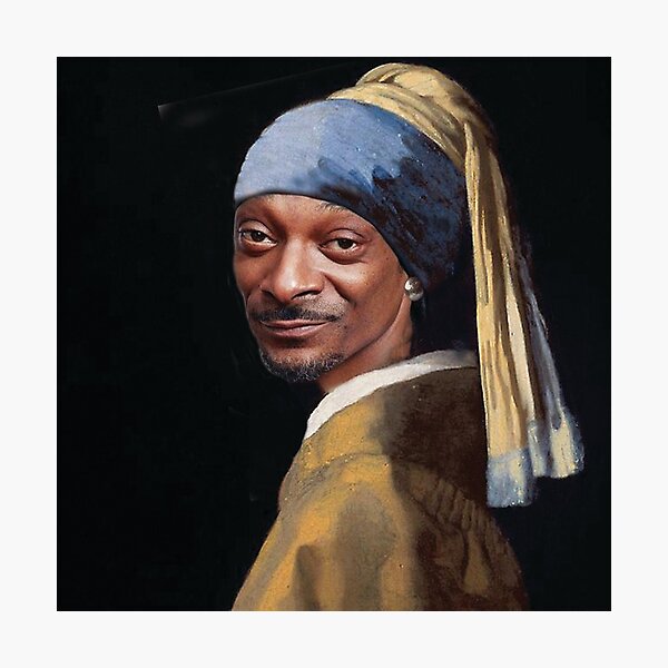Snoop Dogg, Snoop, Dog, Rapper with a pearl earring, Girl with a pearl earring, Johannes Vermeer, famous painting, masterpiece Photographic Print