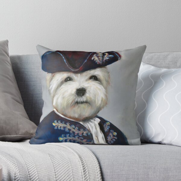 Quirky Anthropomorphic Prince Poodle Portrait Painting Throw Pillow