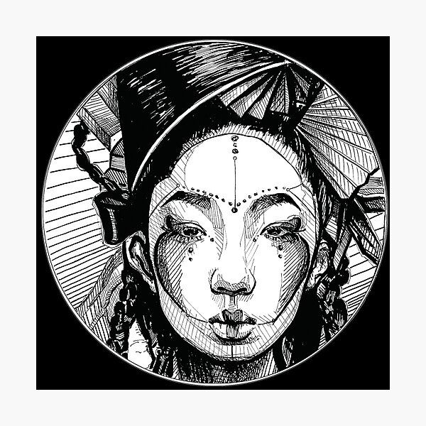 Asian woman fantasy drawing - SIN HU Photographic Print
