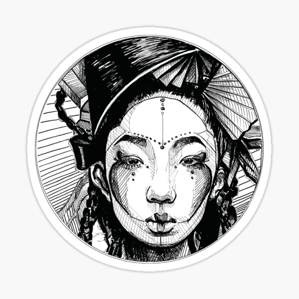 Asian woman fantasy drawing - SIN HU Sticker