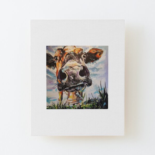COW LUCY - cow close up, cow head painting, cow & cowbell, cow snout Wood Mounted Print