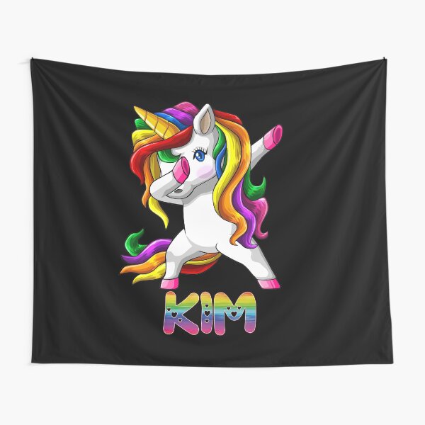 Aperçu de l'œuvre Kim Name Rainbow Text -  Kim Dabbing Unicorn Gift For Kim créée et vendue par MariaLeona.