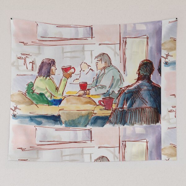 Item preview, Cafe life sketch - people chatting and drinking coffee designed and sold by MikeJory.