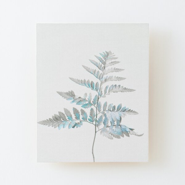 Elegante helecho de invierno - Azul pastel y gris Lámina montada de madera