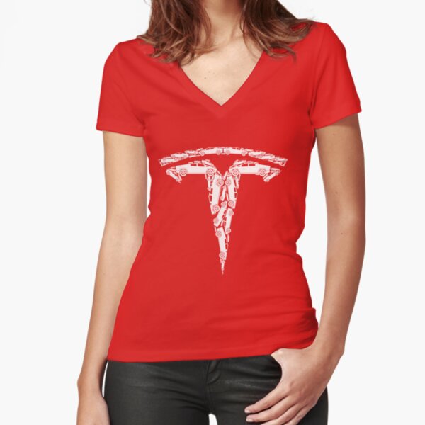 Tesla Cybertruck - White Fitted V-Neck T-Shirt