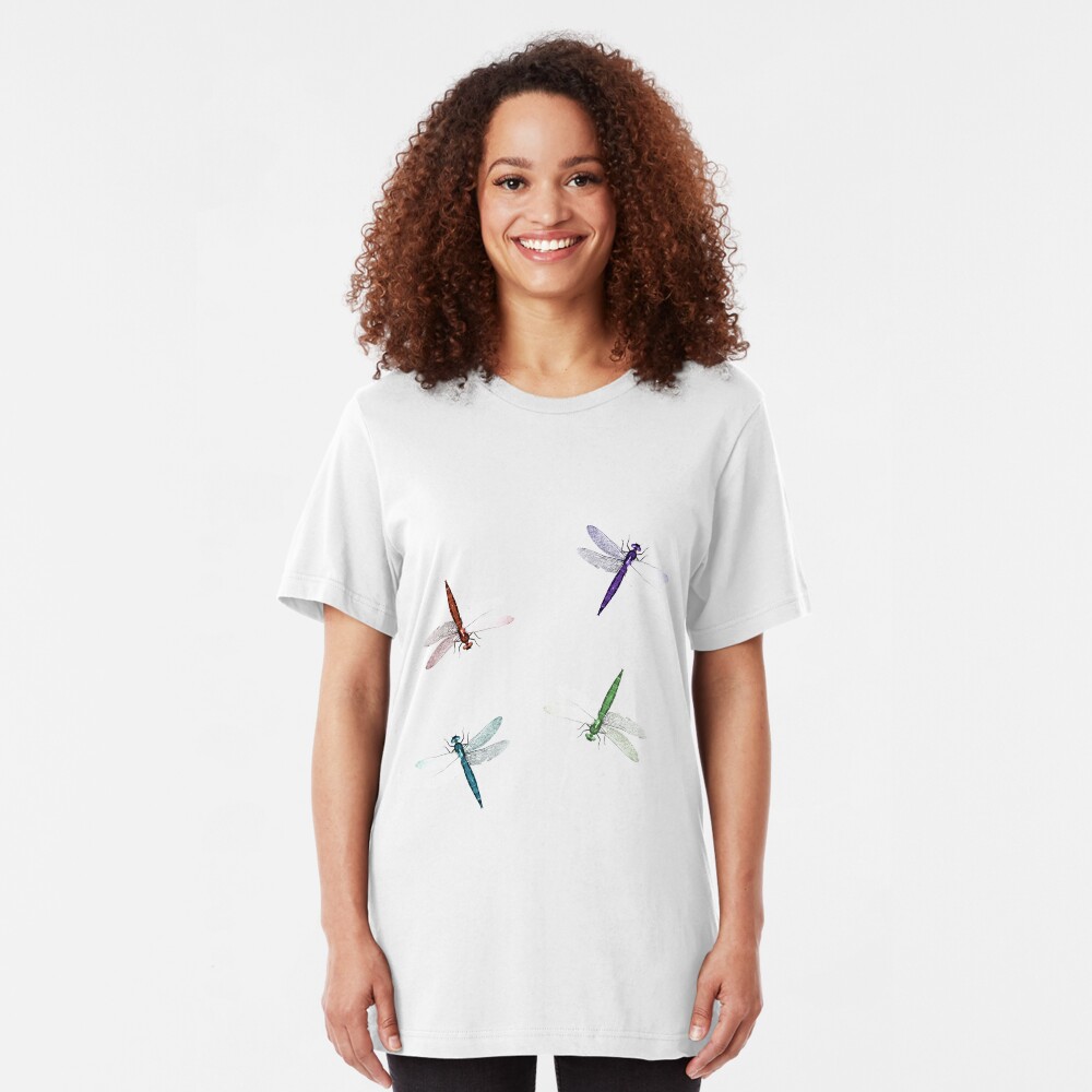 Colourful Dragonfly Design Slim Fit T-Shirt