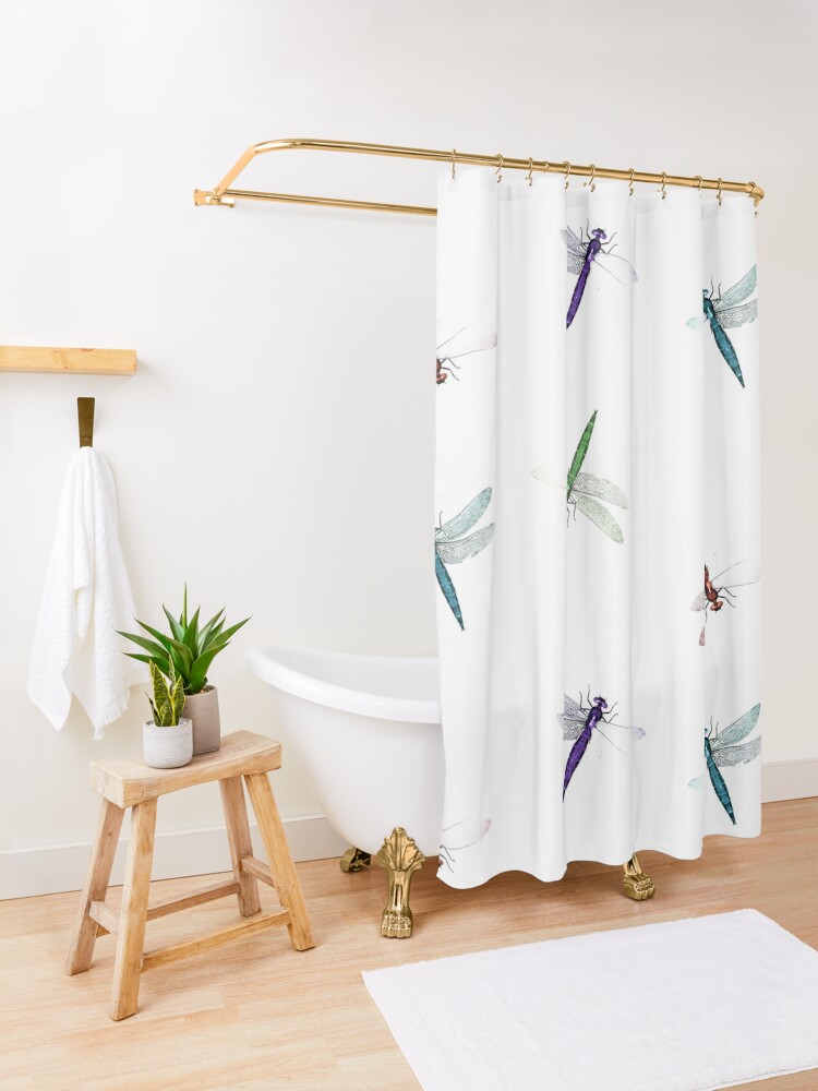Alternate view of Colourful Dragonfly Design Shower Curtain
