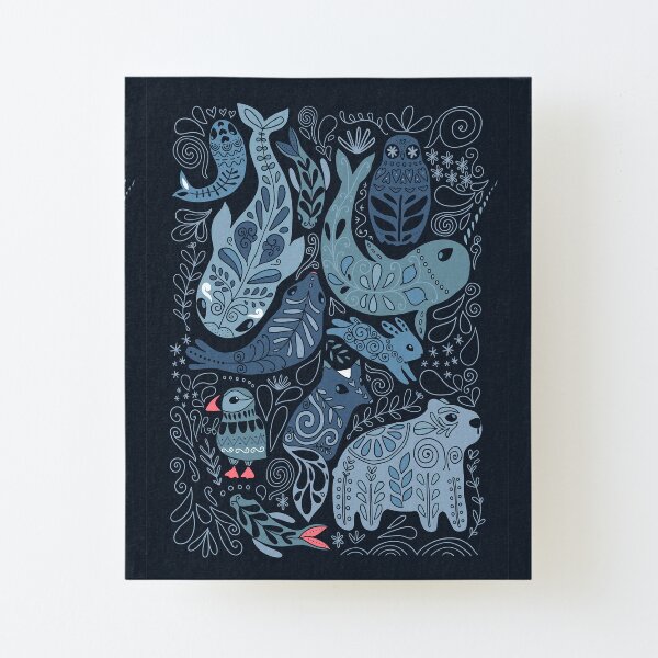 Arctic animals. Narwhal, polar bear, whale, puffin, owl, fox, bunny, seal. Canvas Mounted Print