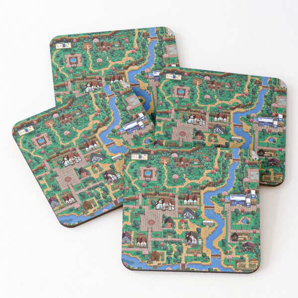 Stardew valley town map Coasters (Set of 4)