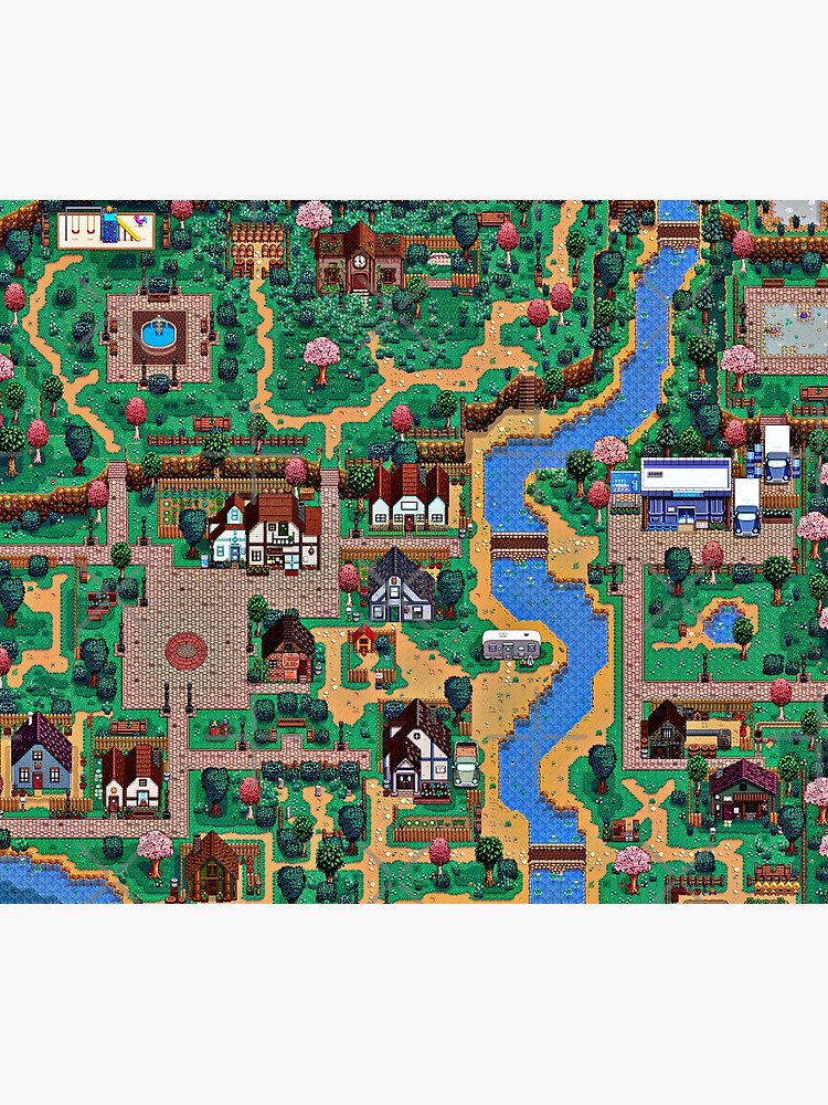 "Stardew valley town map" Shower Curtain for Sale by jellyrelish