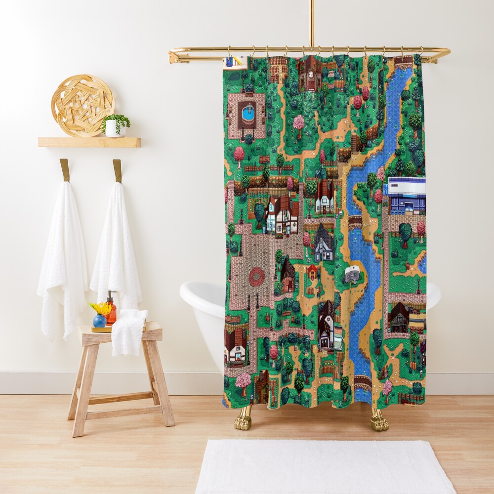 "Stardew valley town map" Shower Curtain for Sale by jellyrelish
