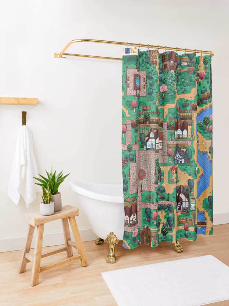 "Stardew valley town map" Shower Curtain for Sale by jellyrelish