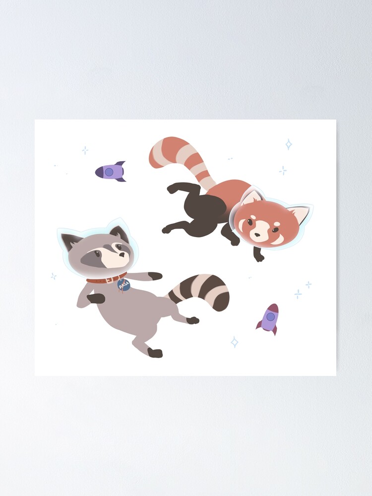 Cute Astronaut Raccoon And Red Panda Rocket Space Poster For Sale By Yellowpomelo Redbubble