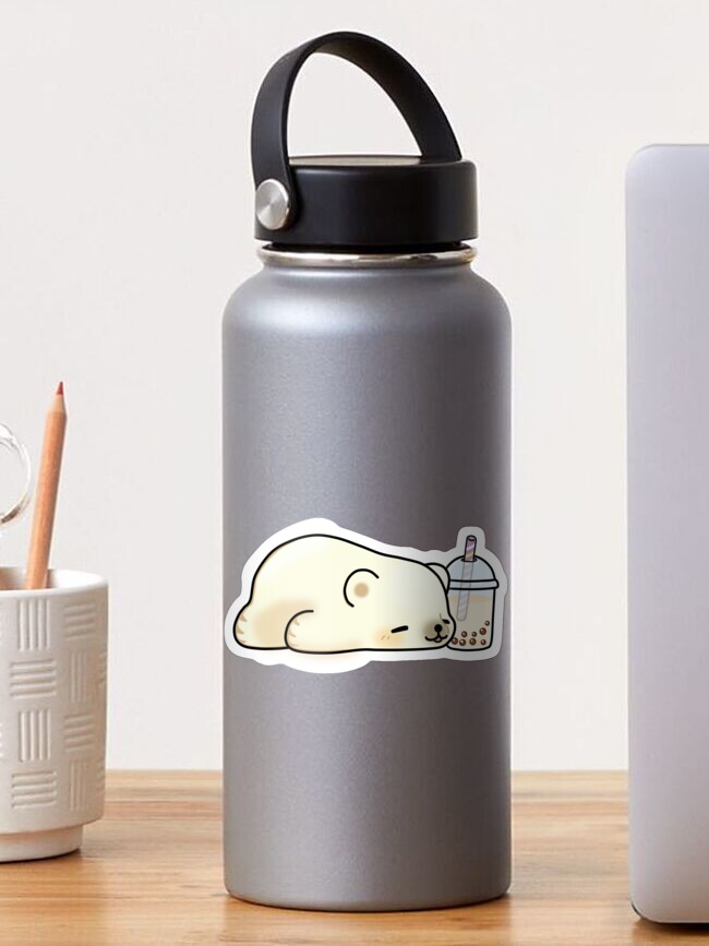 Thumbnail 1 of 3, Sticker, Little Polar Bear Chilling with it's Boba Tea designed and sold by SirBobalot.