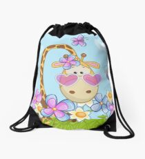 Giraffe and Flowers Drawstring Bag