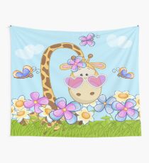Giraffe and Flowers Wall Tapestry