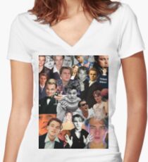 Leonardo Dicaprio Collage Women's Fitted V-Neck T-Shirt