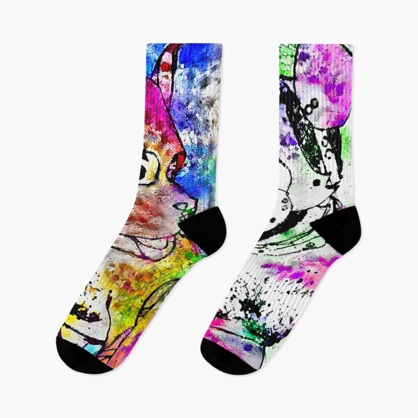 Item preview, Ink and Rainbow Watercolor Painted Pup Pair designed and sold by ArcadiaAbstract.
