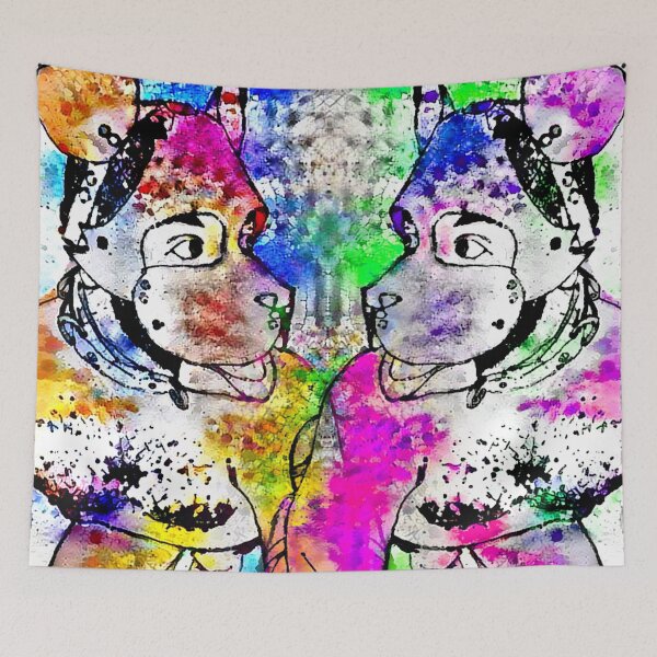 Item preview, Ink and Rainbow Watercolor Painted Pup Pair designed and sold by ArcadiaAbstract.