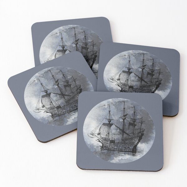 Item preview, A Ghost Of A Pirate Ship In Front Of A Pale Gray Moon designed and sold by Capacian.