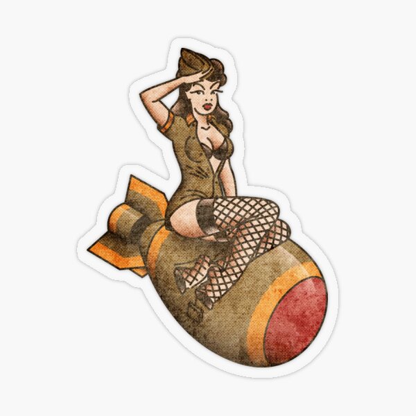 Salty-Dog American Traditional Patriotic Atomic Bomb Belle Pin-up Girl Vintage Style Transparent Sticker