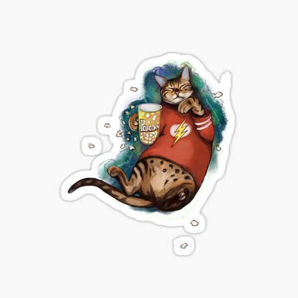 Bengal cat with popcorn , Cat cinemaholic eat popcorn And bingewatching Sticker